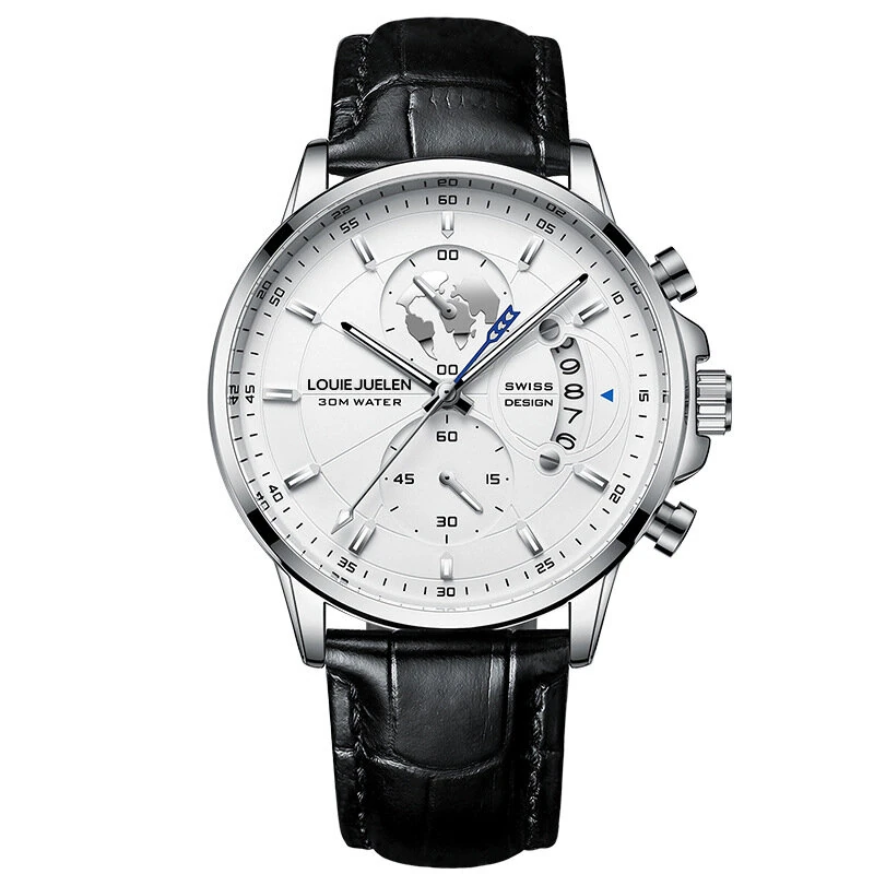 Fashion Business Casual Men Quartz Watch Chronograph Leather Band Luminous Waterproof Date Calendar Men's Wristwatches — image 1