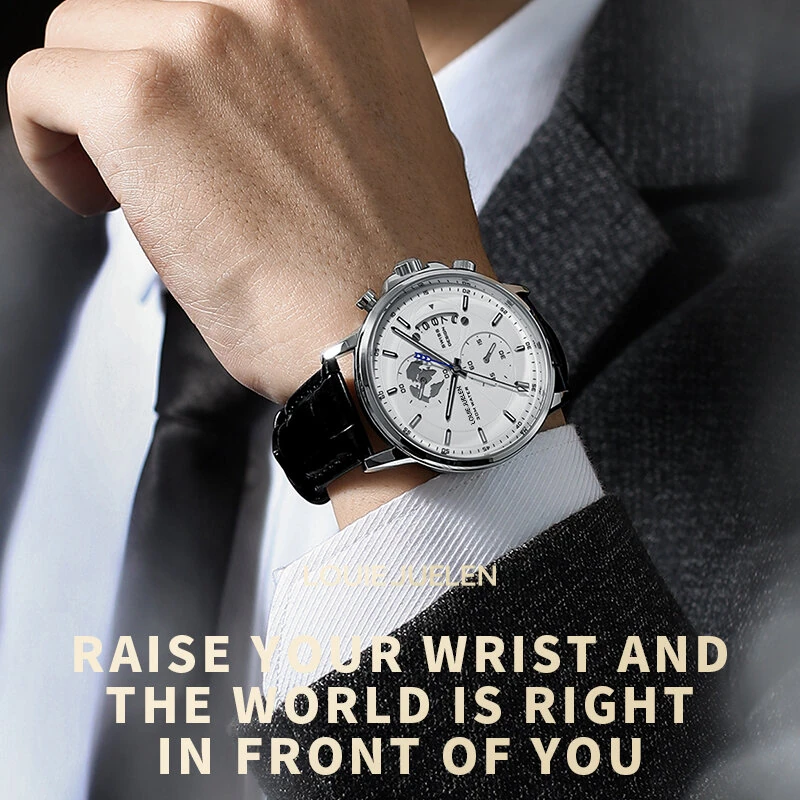 Fashion Business Casual Men Quartz Watch Chronograph Leather Band Luminous Waterproof Date Calendar Men's Wristwatches — view 2
