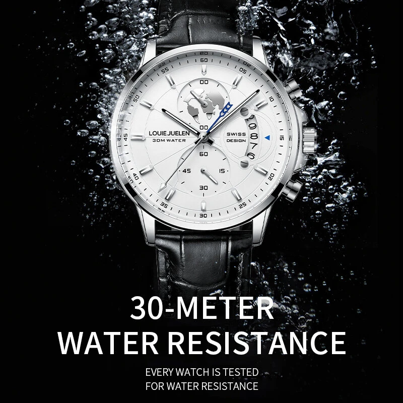 Fashion Business Casual Men Quartz Watch Chronograph Leather Band Luminous Waterproof Date Calendar Men's Wristwatches — view 3