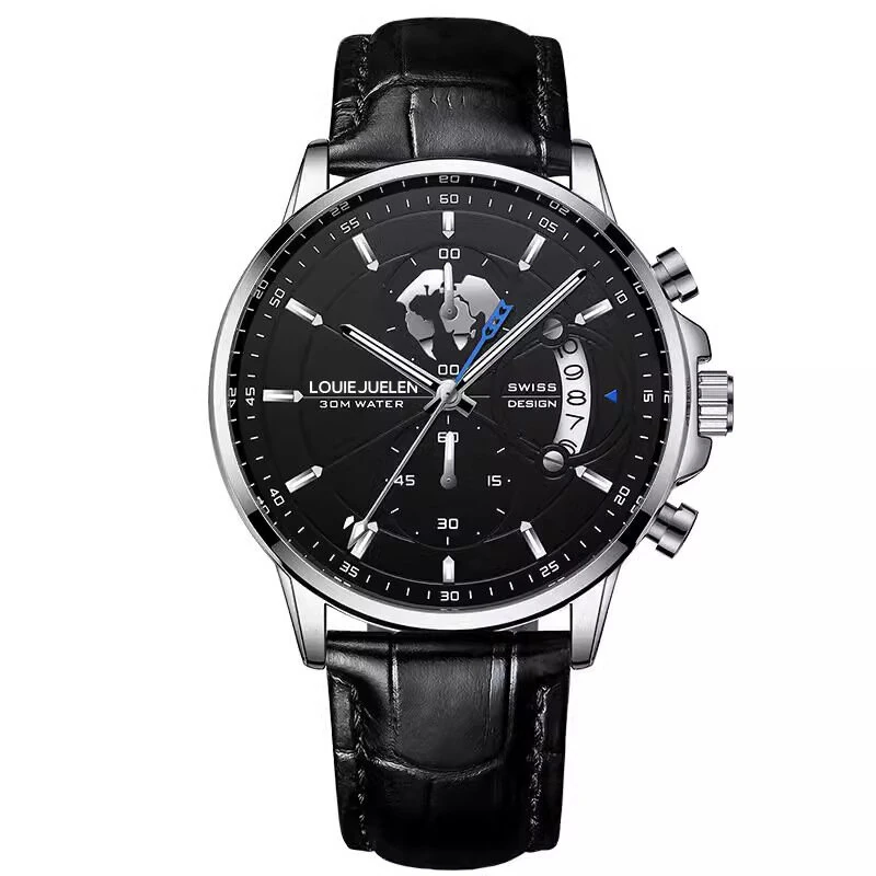 Fashion Business Casual Men Quartz Watch Chronograph Leather Band Luminous Waterproof Date Calendar Men's Wristwatches — view 7