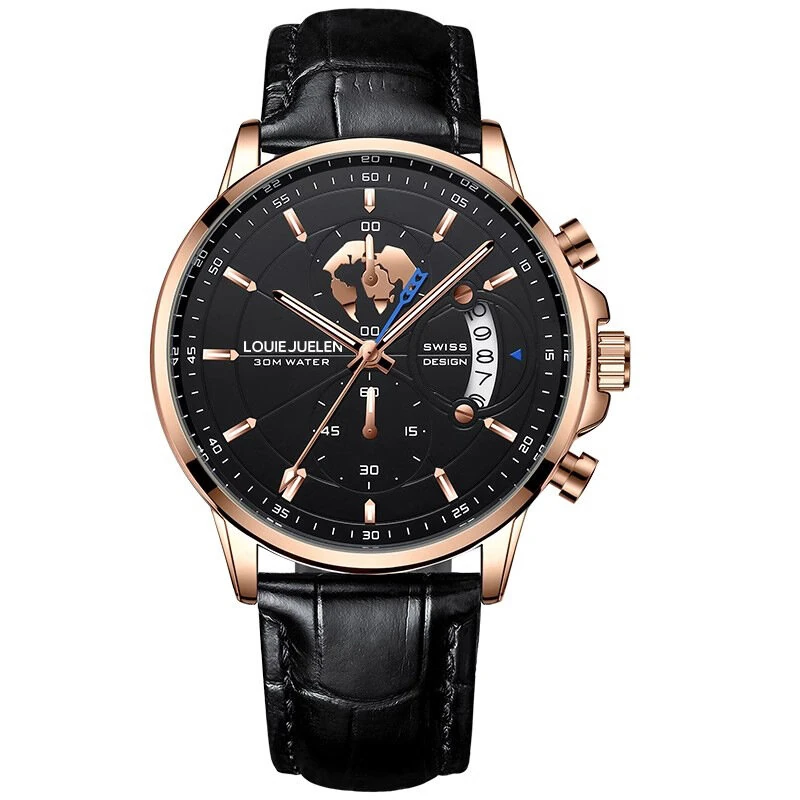 Fashion Business Casual Men Quartz Watch Chronograph Leather Band Luminous Waterproof Date Calendar Men's Wristwatches — view 8
