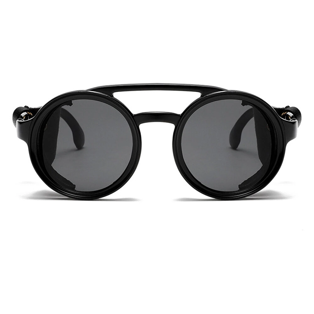 Fashion Punk Retro Polarized Round Sunglasses with Leather Strap Accents UV400 Protection Eyewear Glasses for Outdoor Travel Driving — view 2