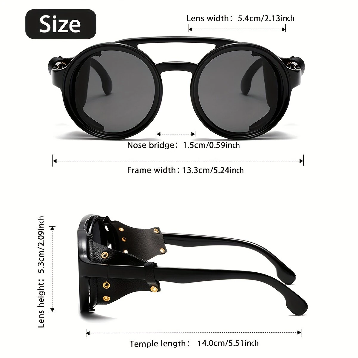 Fashion Punk Retro Polarized Round Sunglasses with Leather Strap Accents UV400 Protection Eyewear Glasses for Outdoor Travel Driving — view 5