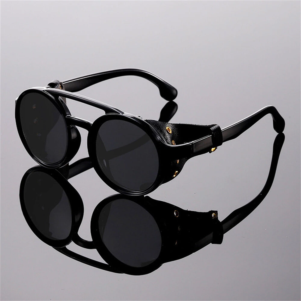 Fashion Punk Retro Polarized Round Sunglasses with Leather Strap Accents UV400 Protection Eyewear Glasses for Outdoor Travel Driving — view 6