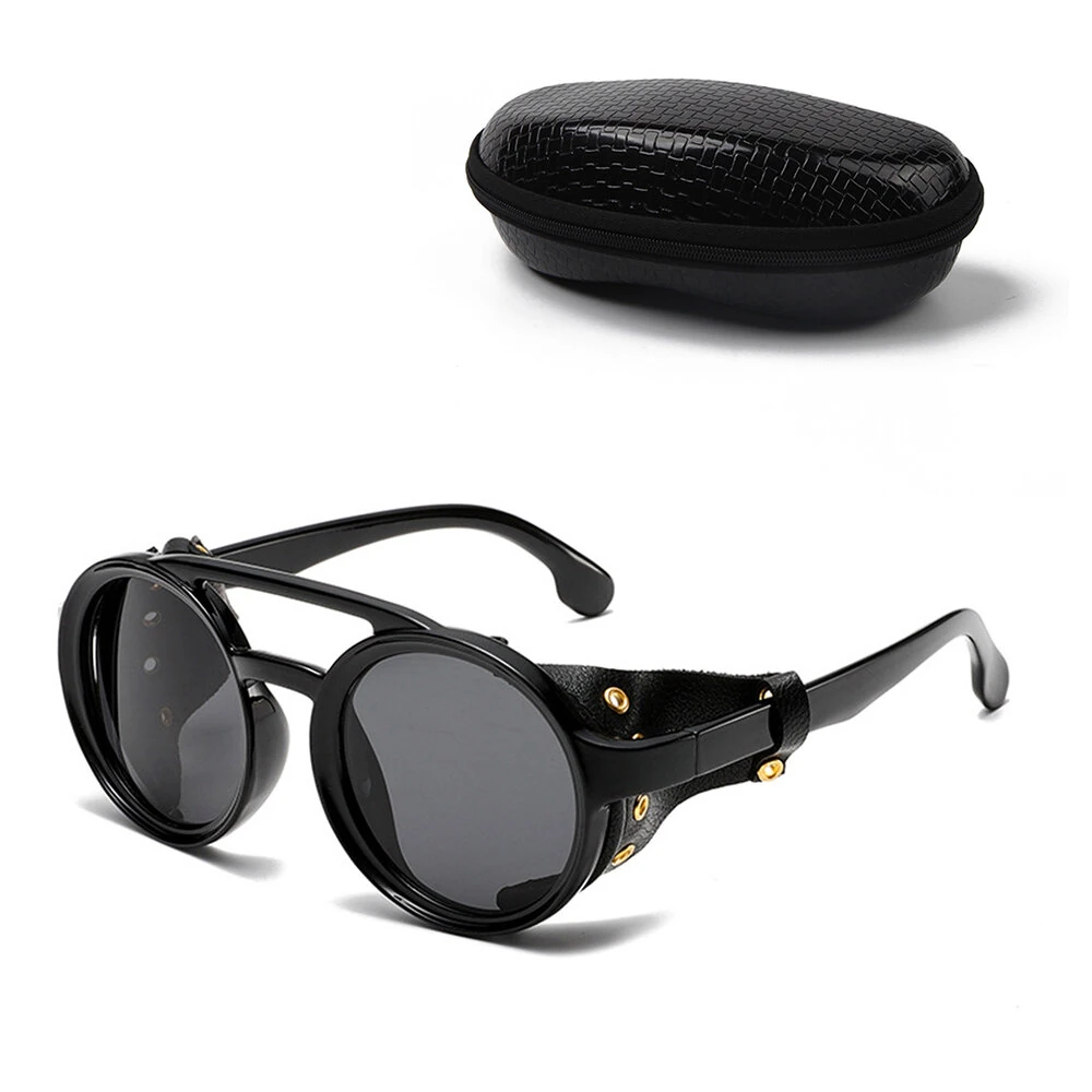 Fashion Punk Retro Polarized Round Sunglasses with Leather Strap Accents UV400 Protection Eyewear Glasses for Outdoor Travel Driving — view 7