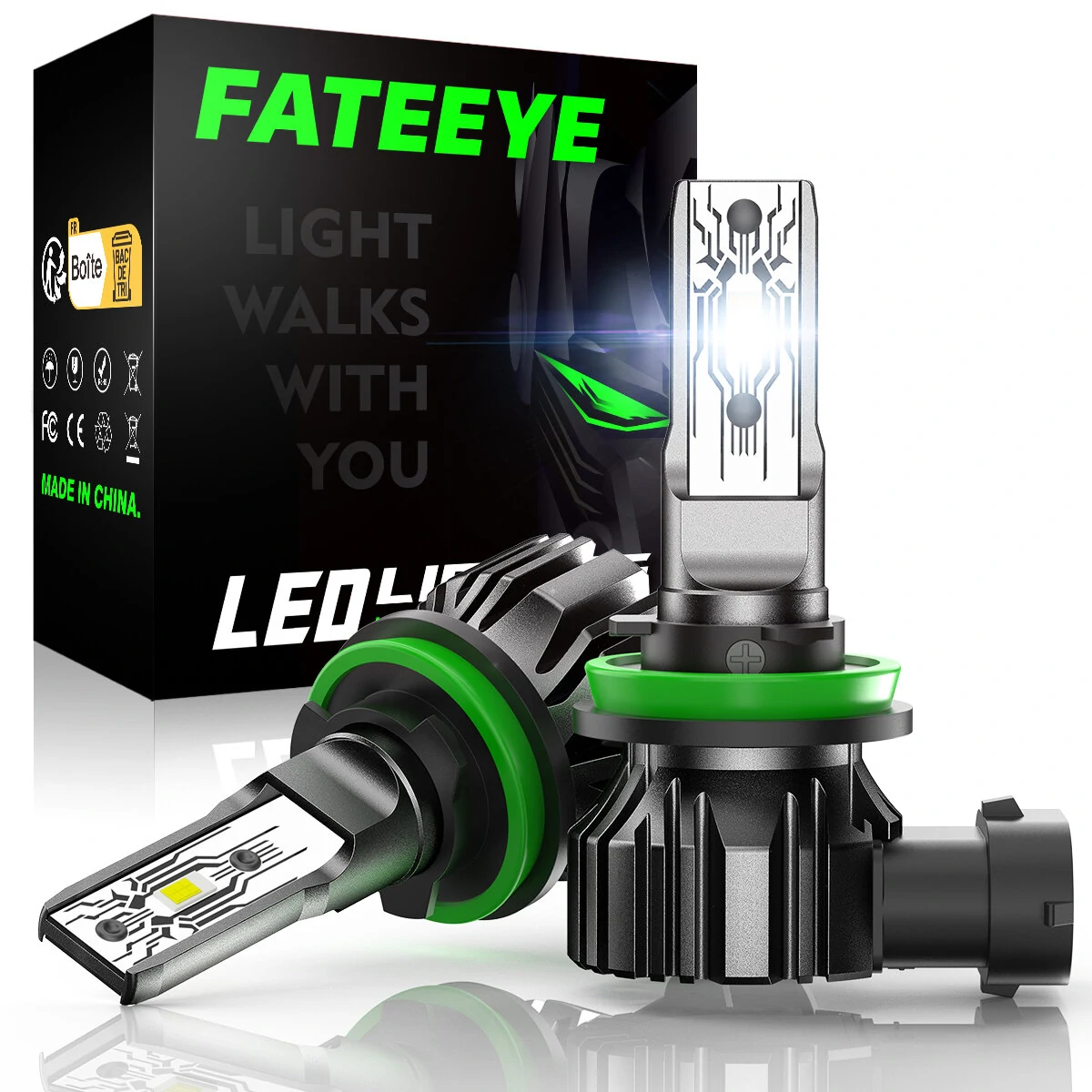 FATEEYE A700-F1 DC 9V-18V Car LED Headlight Bulbs 10000LM/ Pair for Car Modification 6500K Front LED Headlamp High Low Beam — view 11