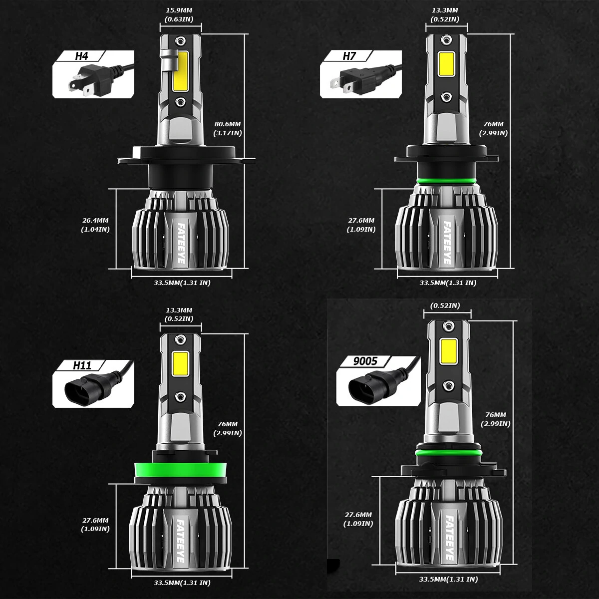 FATEEYE A700-F6 2PCS 60W LED Car Headlight Bulbs 13000LM LED Front Headlamp 6500K IP68 Waterproof for Car Modification — view 8