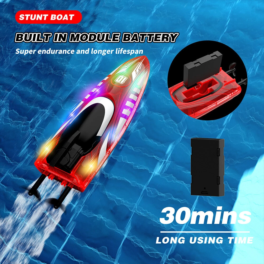 Flytec V777 RTR 2.4G RC Boat Double-sided Rotary Forward Stunt Driving Glowing LED Lights Ship High Speed Remote Control Vehicles Models Toys — view 10
