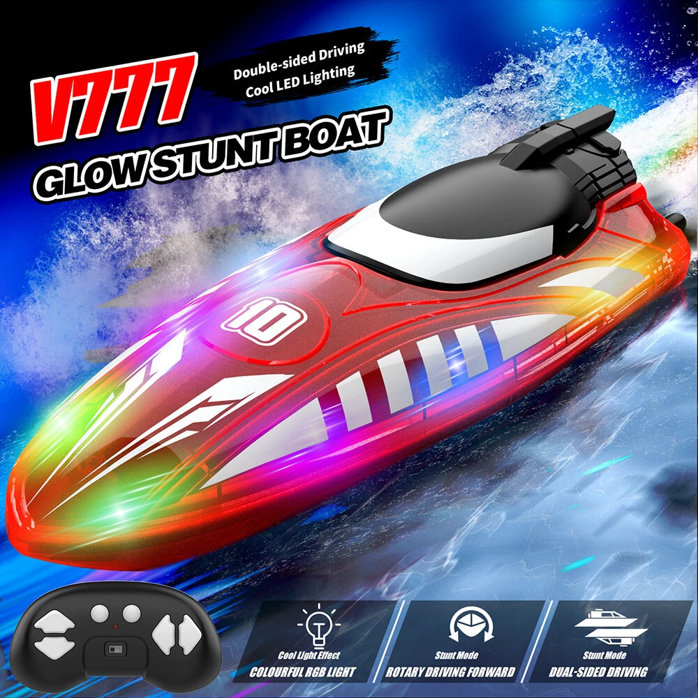 Flytec V777 RTR 2.4G RC Boat Double-sided Rotary Forward Stunt Driving Glowing LED Lights Ship High Speed Remote Control Vehicles Models Toys — view 8