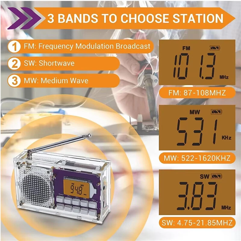 FM/AM/SW Frequency Modulation and Amplitude Digital Clock Radio Receiver Unassembled DIY Electronics Kit — view 3