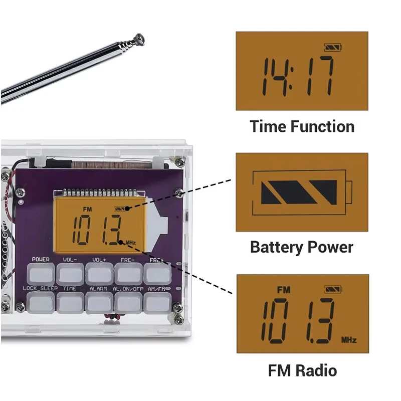 FM/AM/SW Frequency Modulation and Amplitude Digital Clock Radio Receiver Unassembled DIY Electronics Kit — view 6