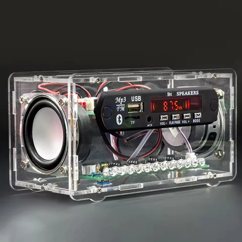 FM Radio DIY Electronics Kit Bluetooth 5.0 Speaker with Voice-activated Level Indicator DIY Electronic Kit DC5V Bluetooth Speak — view 2