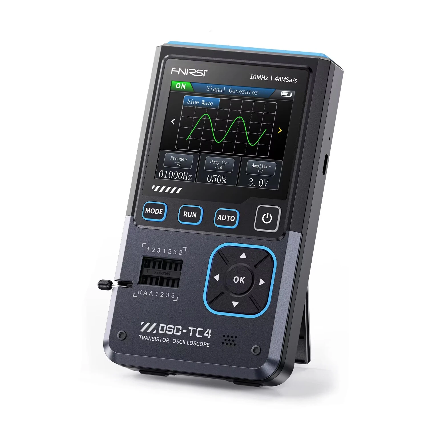 FNIRSI DSO-TC4 3-in-1 Oscilloscope Signal Generator Transistor Tester 48MSa/s 10MHz Bandwidth Portable Design Rechargeable Battery Adjustable Waveforms — FNIRSI