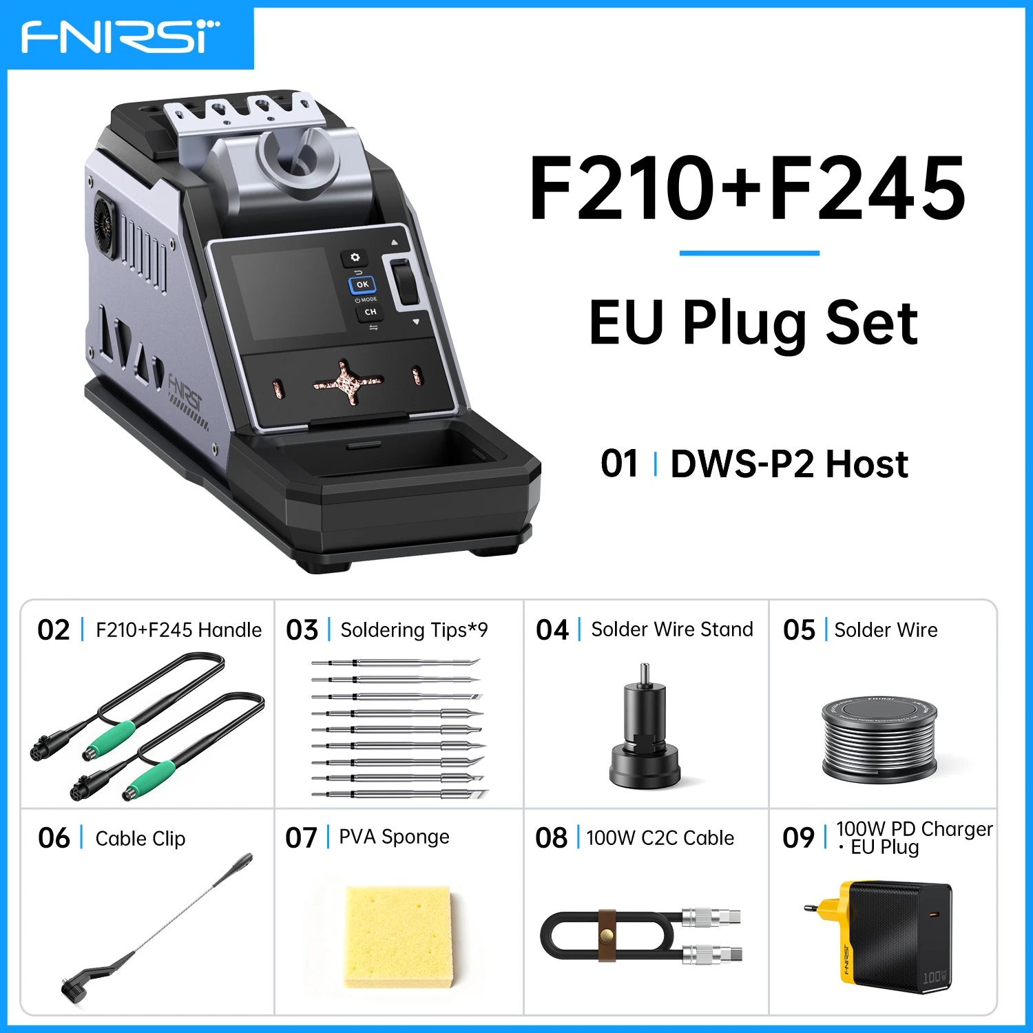 FNIRSI DWS-P2 Soldering Station Kit 100W USB C Digital Welding Station 1.54 Inch TFT Screen F245 F210 Tips PD Charger Included — view 10