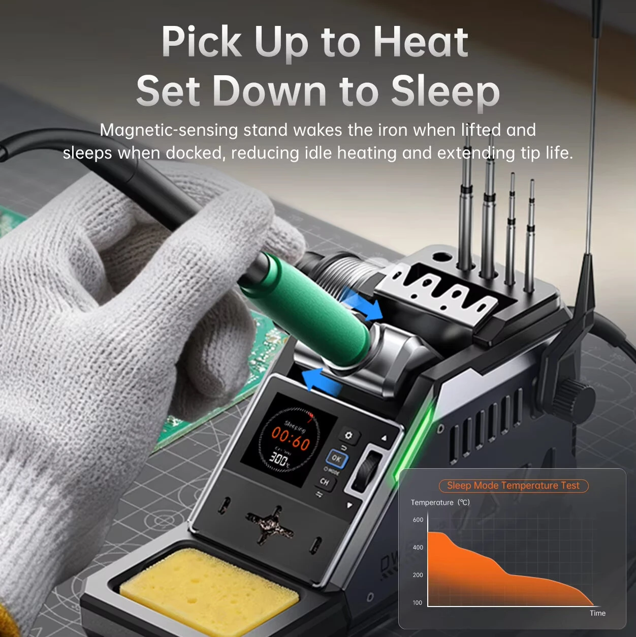 FNIRSI DWS-P2 Soldering Station Kit 100W USB C Digital Welding Station 1.54 Inch TFT Screen F245 F210 Tips PD Charger Included — view 7