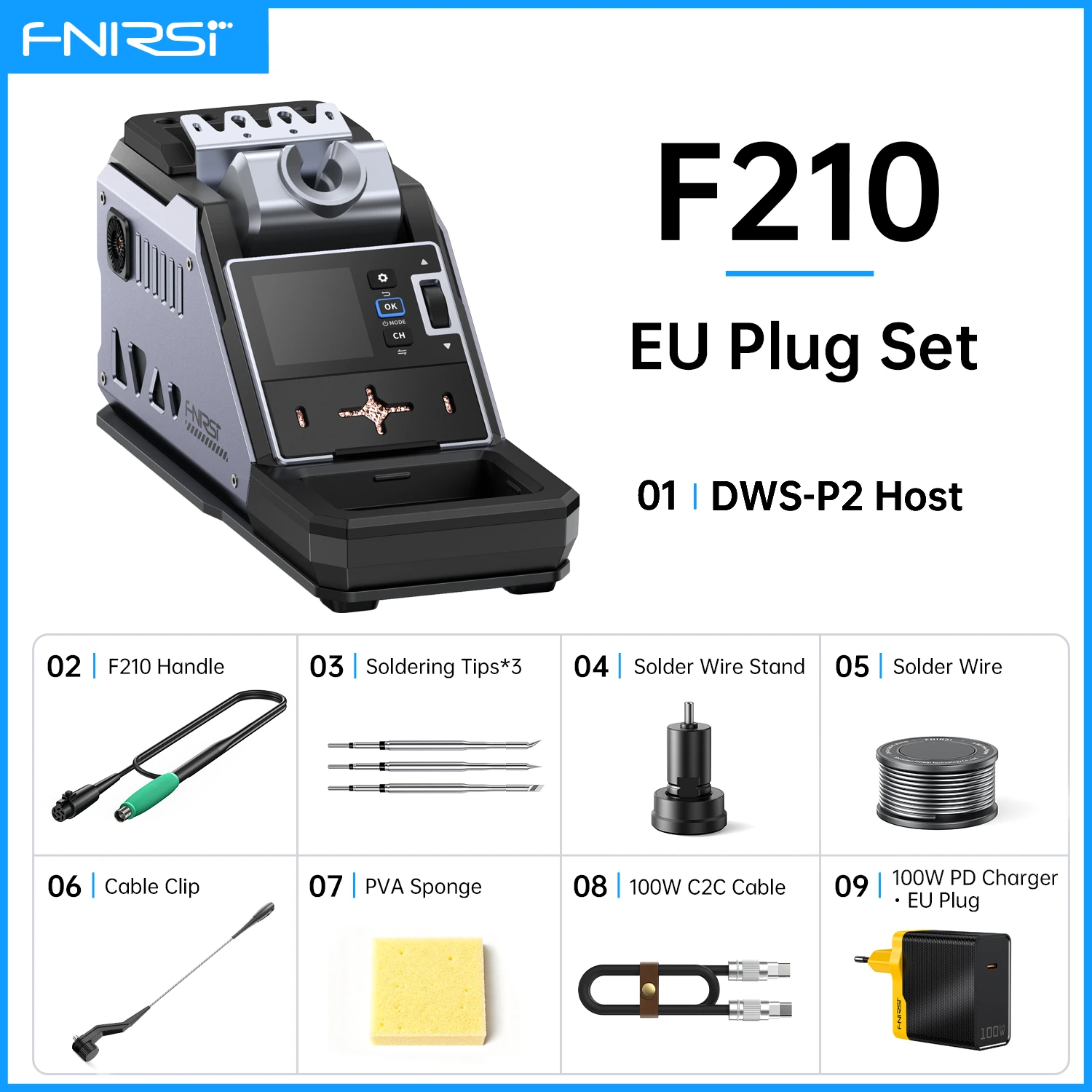FNIRSI DWS-P2 Soldering Station Kit 100W USB C Digital Welding Station 1.54 Inch TFT Screen F245 F210 Tips PD Charger Included — view 8