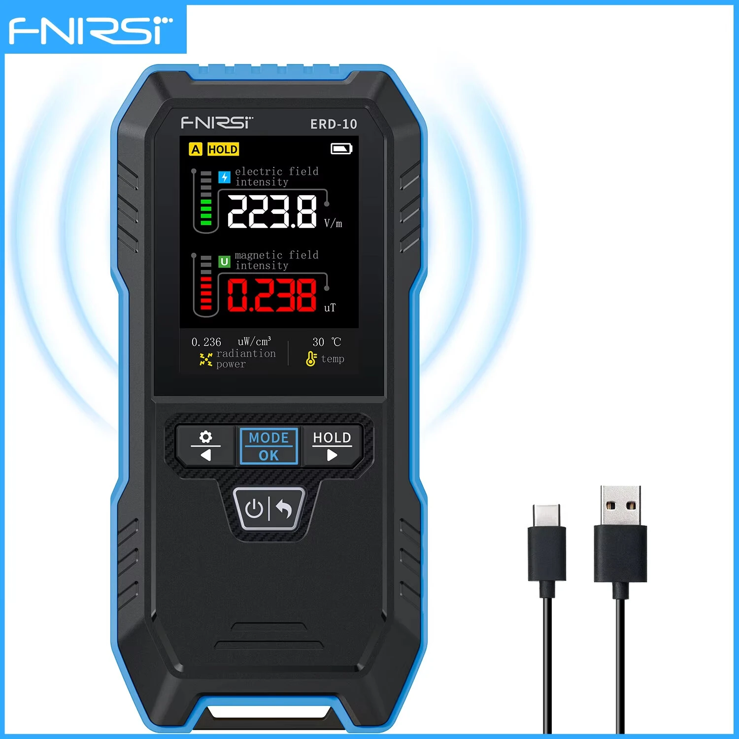 FNIRSI ERD-10 Electromagnetic Radiation Tester Electric Magnetic RF Radiation Meter High Accuracy Portable EMF Meter Color Screen Temperature Monitoring — view 3