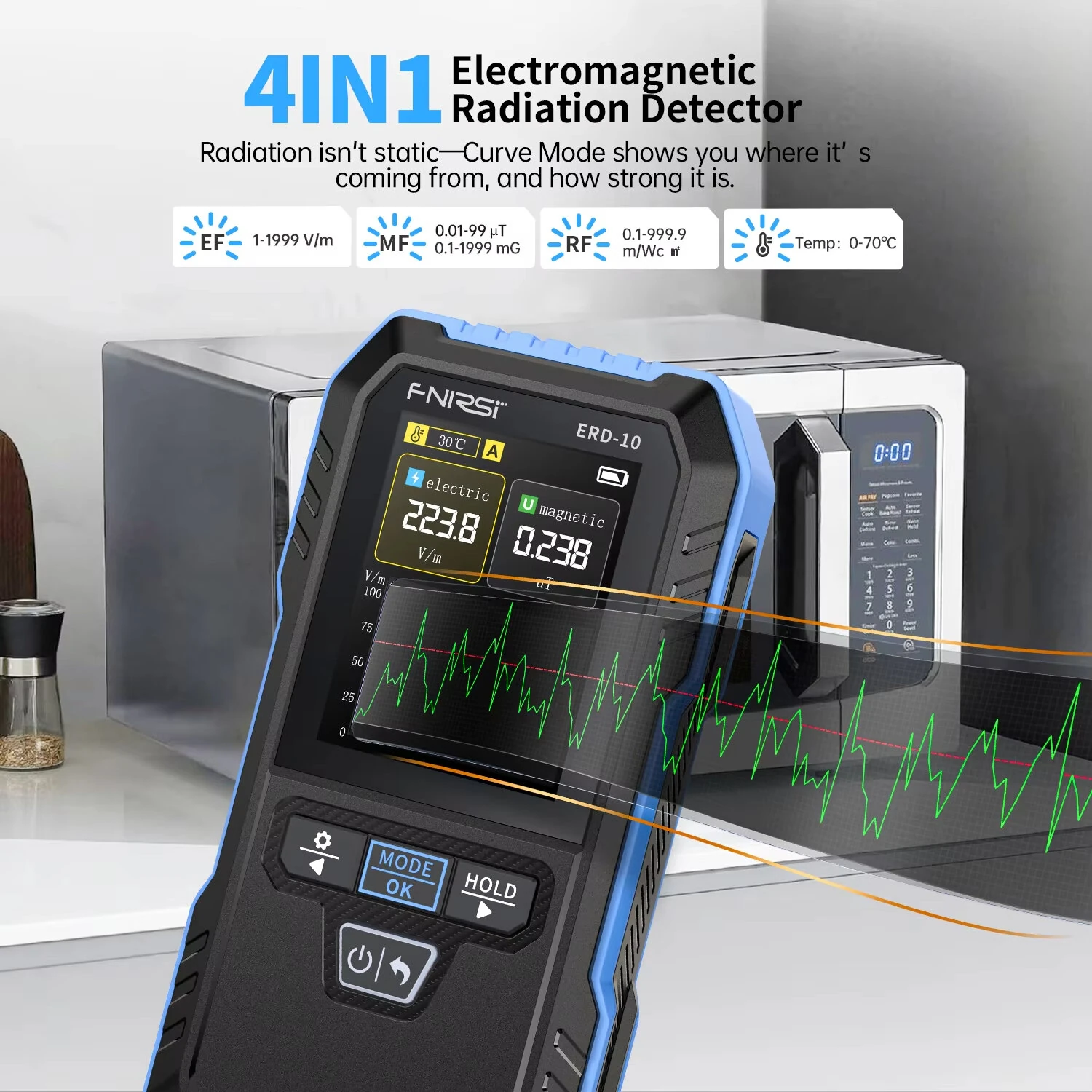 FNIRSI ERD-10 Electromagnetic Radiation Tester Electric Magnetic RF Radiation Meter High Accuracy Portable EMF Meter Color Screen Temperature Monitoring — view 4
