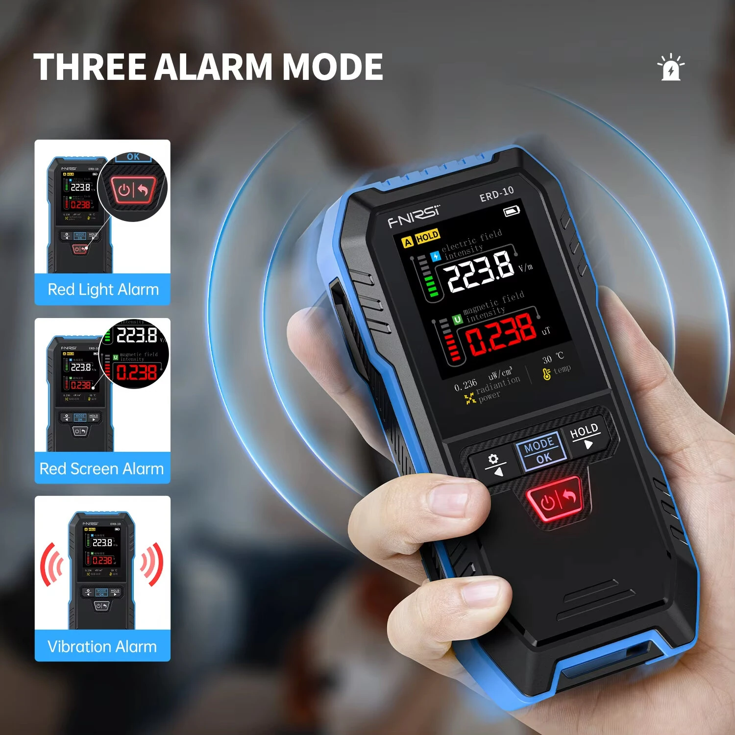 FNIRSI ERD-10 Electromagnetic Radiation Tester Electric Magnetic RF Radiation Meter High Accuracy Portable EMF Meter Color Screen Temperature Monitoring — view 7