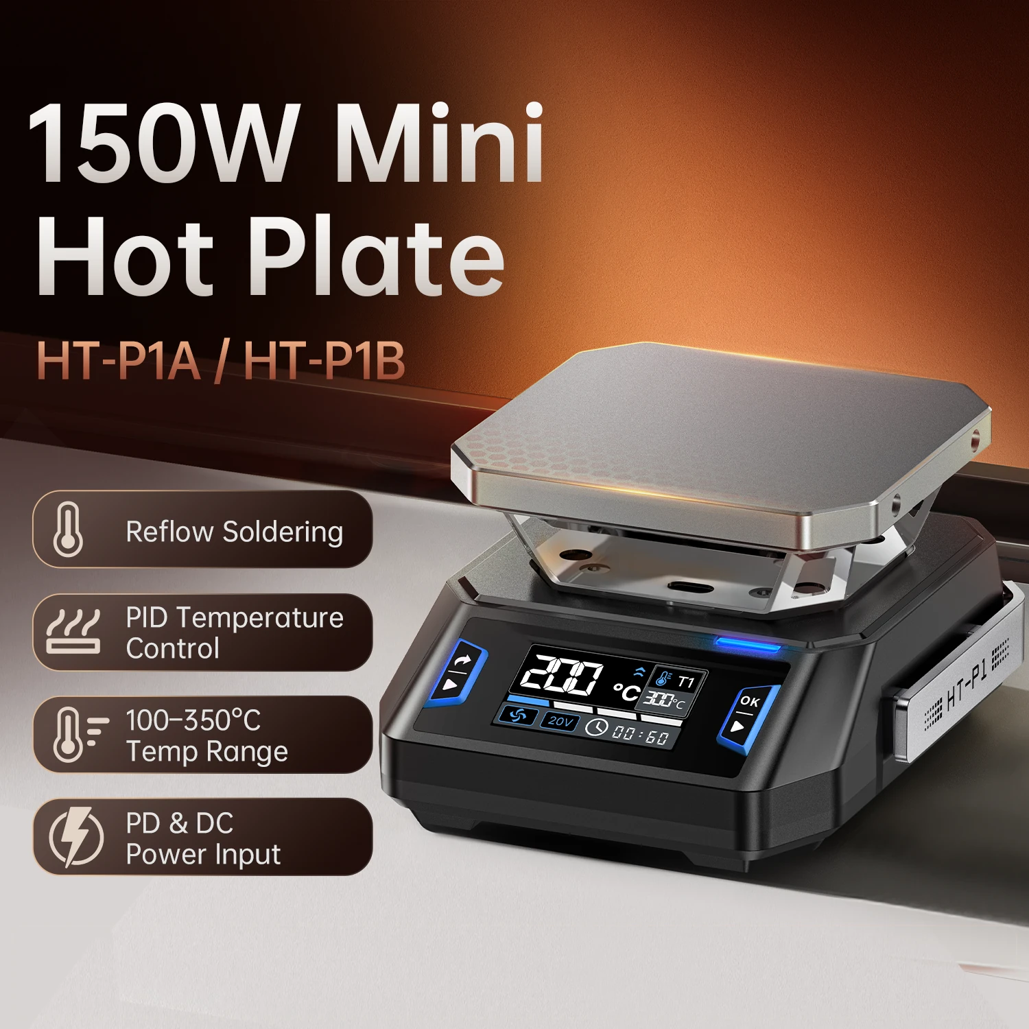 FNIRSI HT-P1A/B Type-C 150W Mini Hot Plate PCB SMD Board Soldering Plate Adjustable Constant Temperature Station Repair Tools — view 2