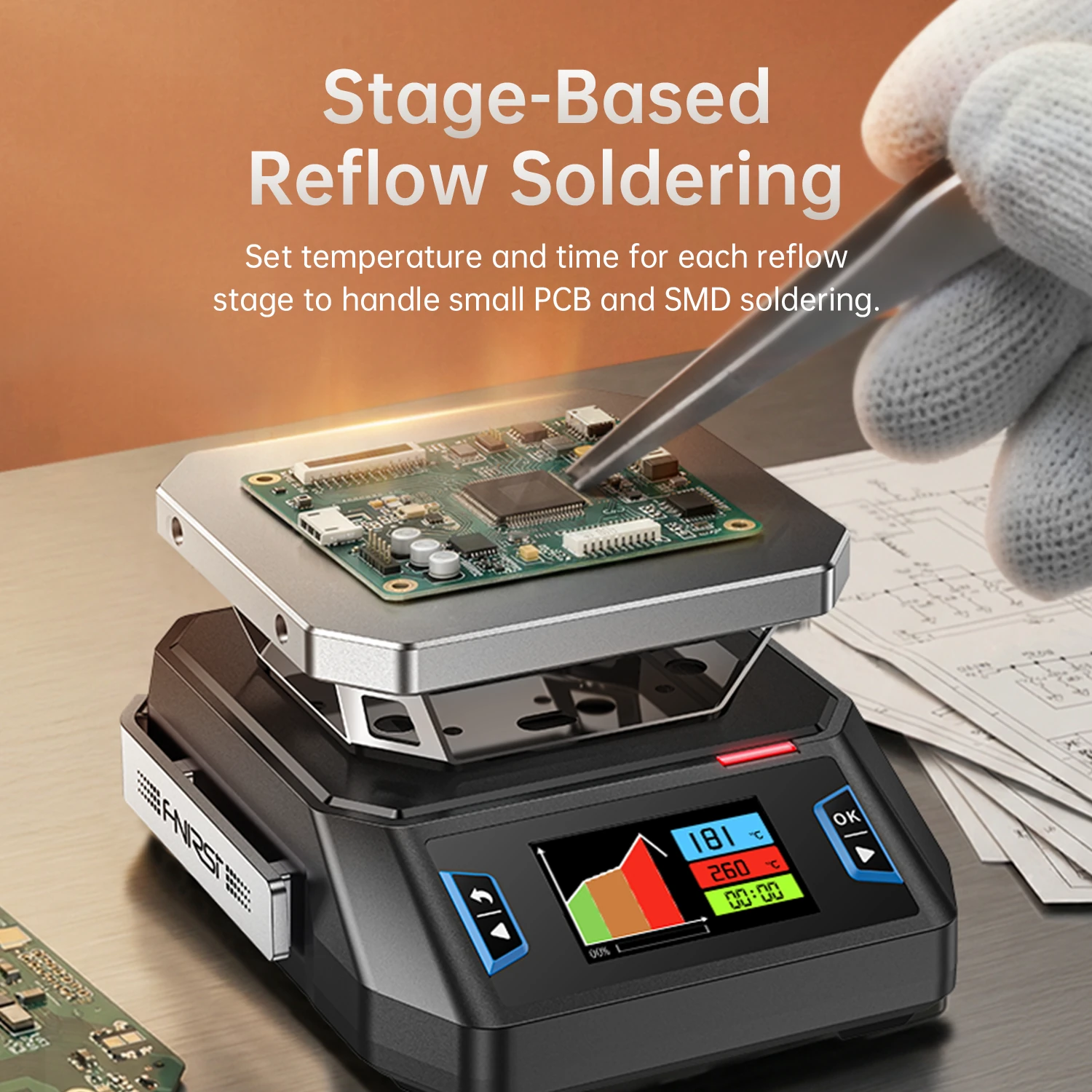 FNIRSI HT-P1A/B Type-C 150W Mini Hot Plate PCB SMD Board Soldering Plate Adjustable Constant Temperature Station Repair Tools — view 6