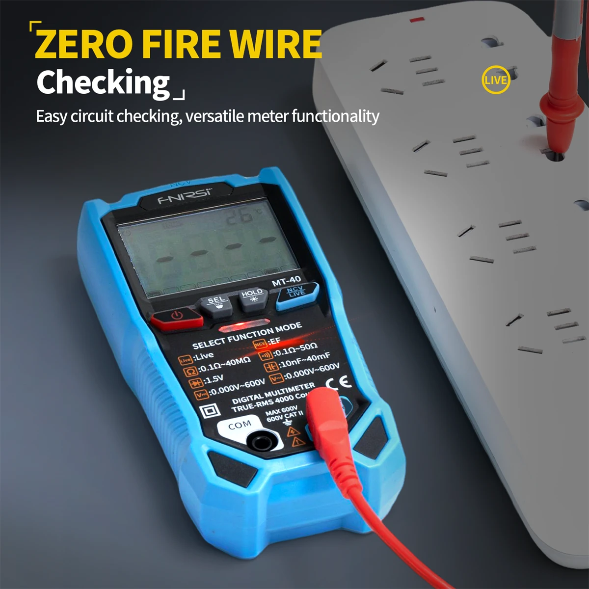 FNIRSI MT-40 Smart Digital Multimeter True RMS Auto Range 600V High Precision with Backlit LCD Diode Testing Overload Protection — view 9