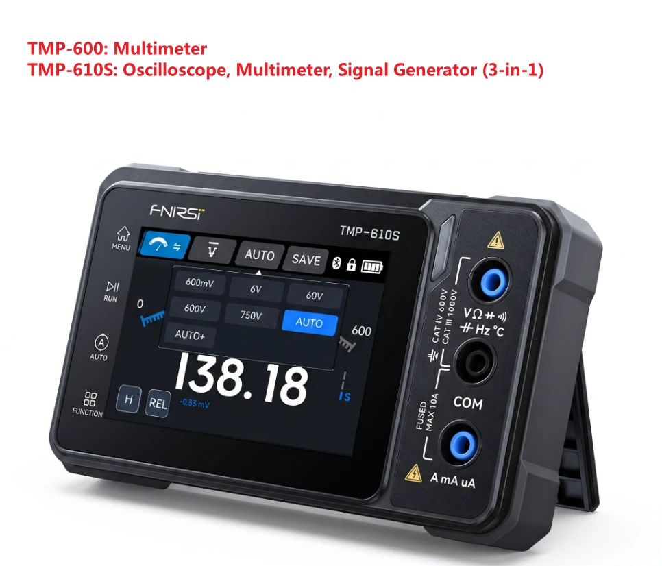FNIRSI TMP-610 TMP-610S Handheld Digital Multimeter Oscilloscope 3-in-1 with Signal Generator Bluetooth App Control 10MHZ 48MSa/s 60000 Counts Electrical Tester DMM Scope Meter — view 2