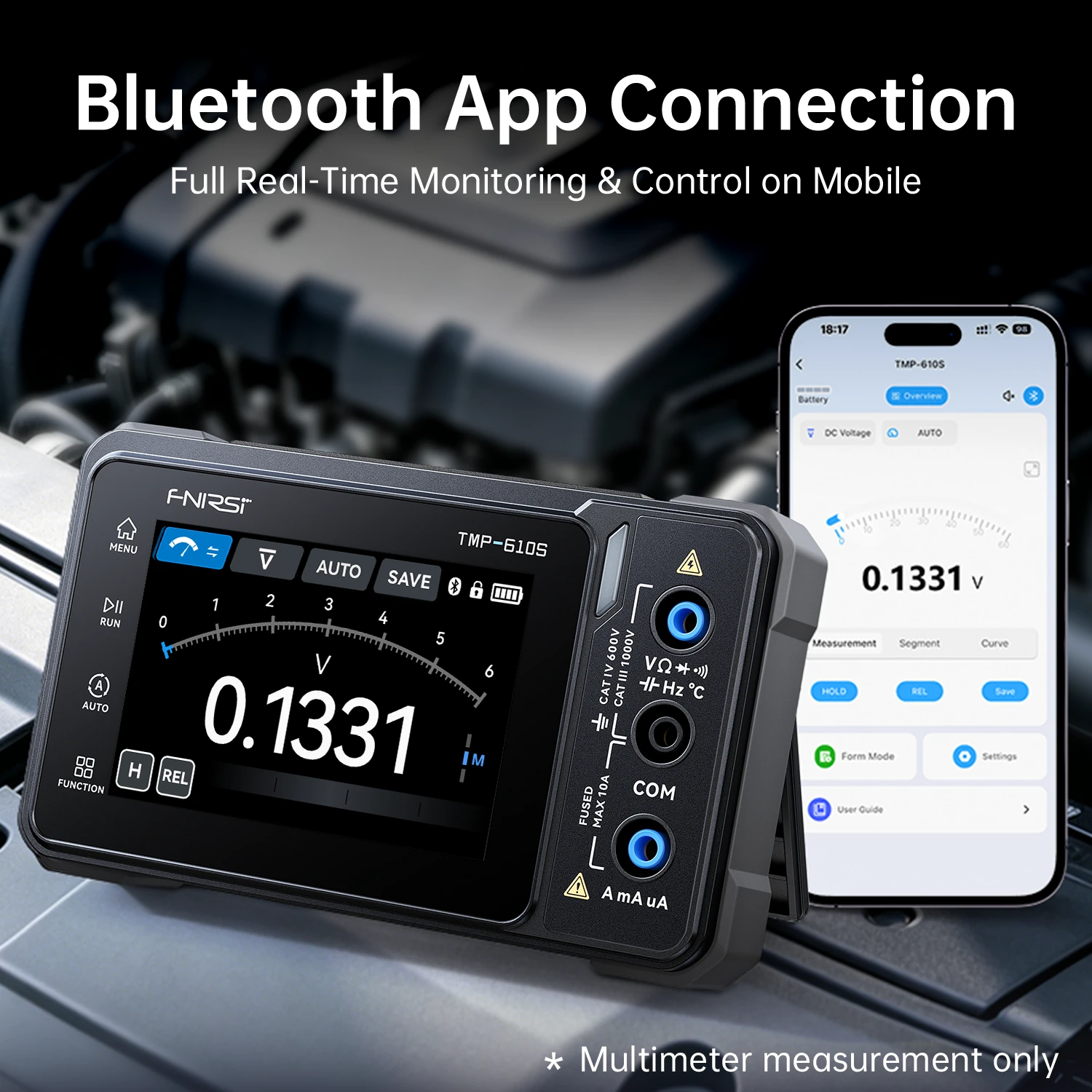 FNIRSI TMP-610 TMP-610S Handheld Digital Multimeter Oscilloscope 3-in-1 with Signal Generator Bluetooth App Control 10MHZ 48MSa/s 60000 Counts Electrical Tester DMM Scope Meter — view 5