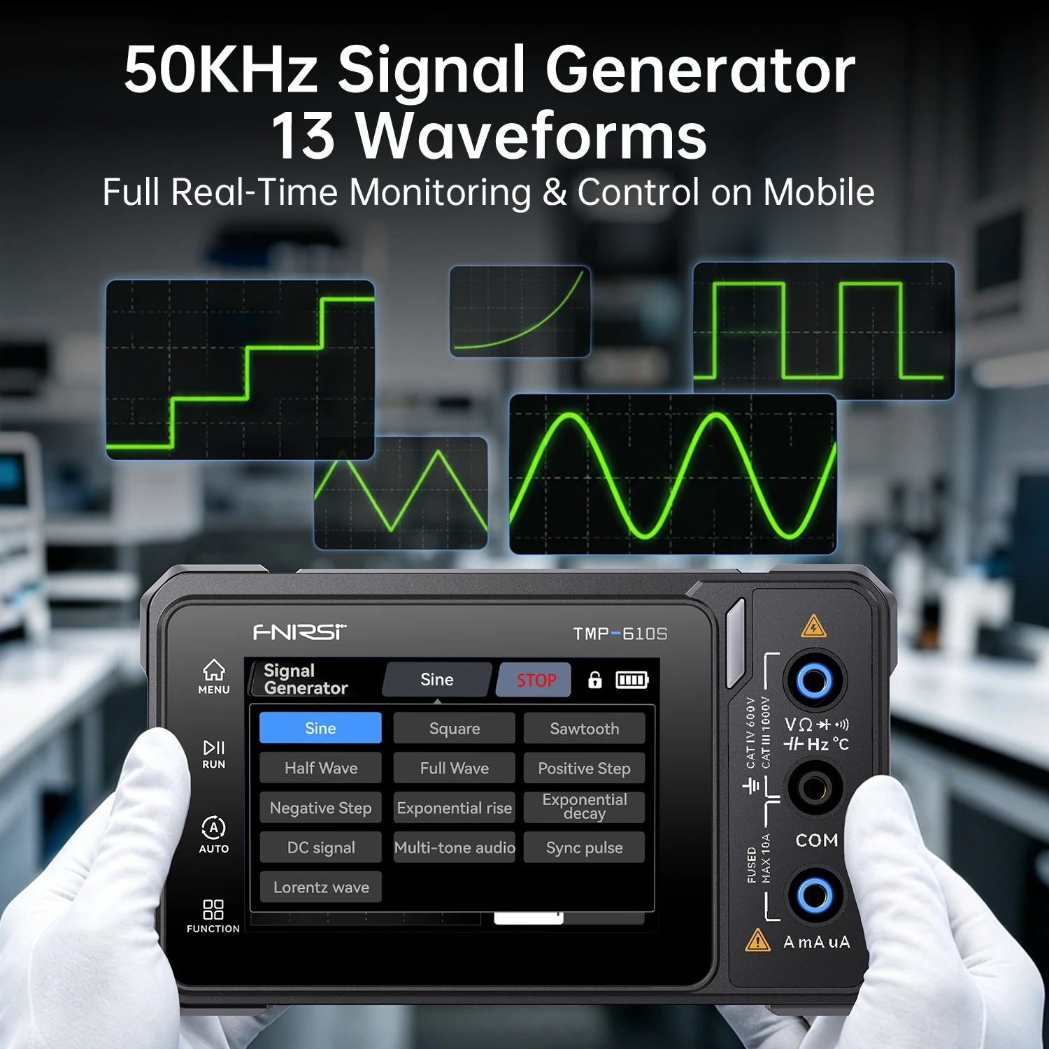 FNIRSI TMP-610 TMP-610S Handheld Digital Multimeter Oscilloscope 3-in-1 with Signal Generator Bluetooth App Control 10MHZ 48MSa/s 60000 Counts Electrical Tester DMM Scope Meter — view 9