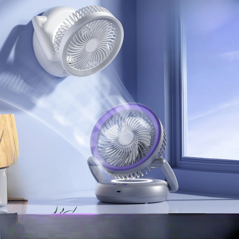 Foldable Air Circulation Fan with Night Light for Dormitory Office 360° Rotational Airflow Desktop Electric Fan 5 Wind Speed Adjustable — view 3