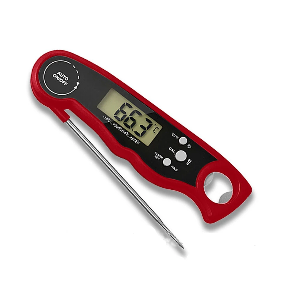 Foldable Dual Probe Food Thermometer BBQ Meat Grill Thermometer Kitchen Oven Grill Thermometer Dual Temperature Modes with Bottle Opener LCD Display — Foldable