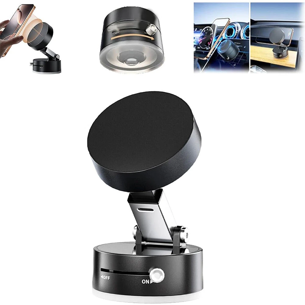 Foldable Magnetic Vacuum Phone Holder 360° Electric Suction Car Mount Double-Sided Swivel Stand for Car Mirror Gym Kitchen — image 1