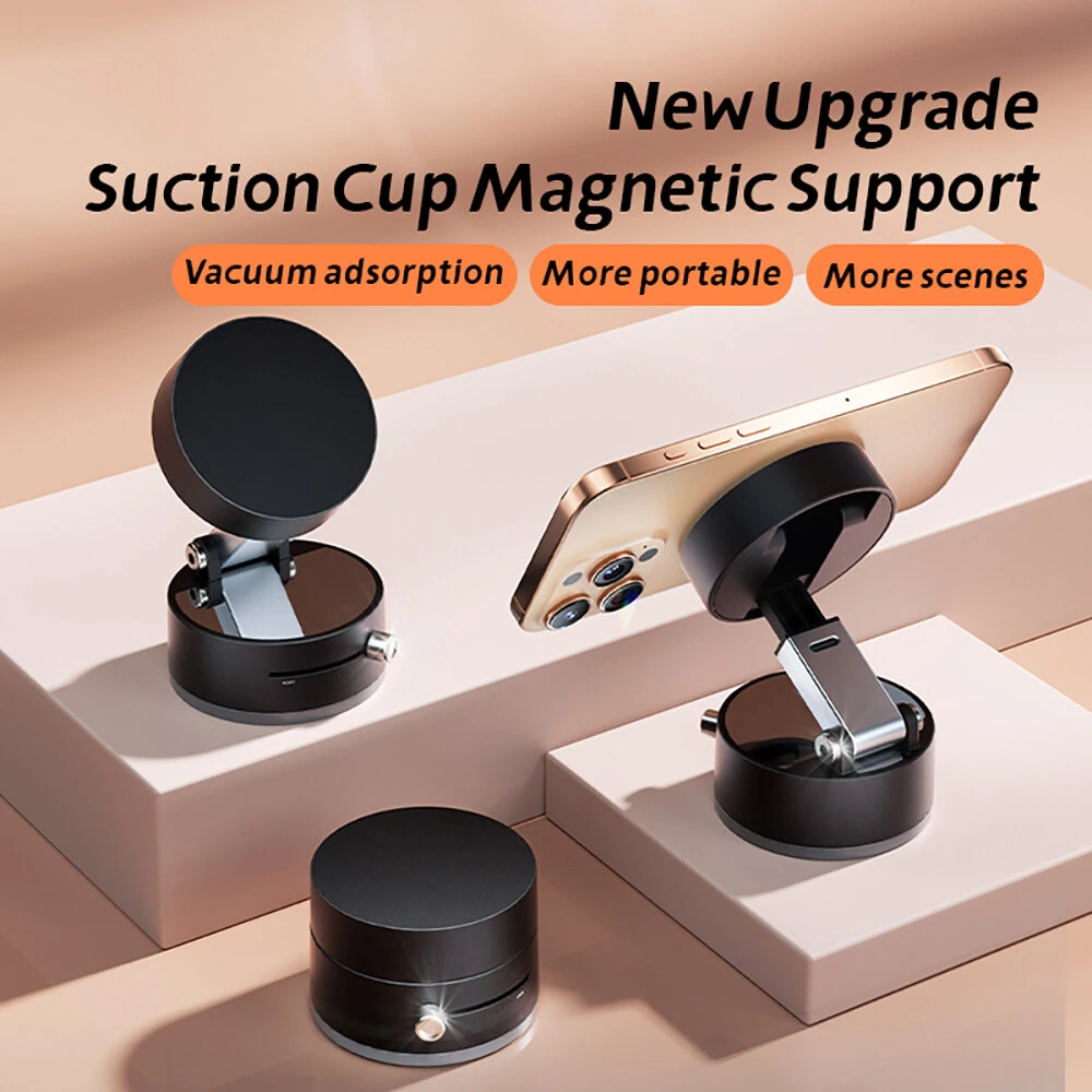 Foldable Magnetic Vacuum Phone Holder 360° Electric Suction Car Mount Double-Sided Swivel Stand for Car Mirror Gym Kitchen — view 2