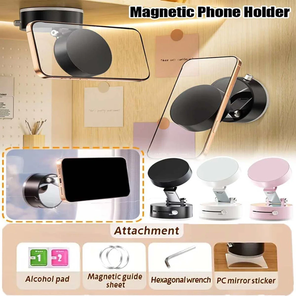 Foldable Magnetic Vacuum Phone Holder 360° Electric Suction Car Mount Double-Sided Swivel Stand for Car Mirror Gym Kitchen — view 3