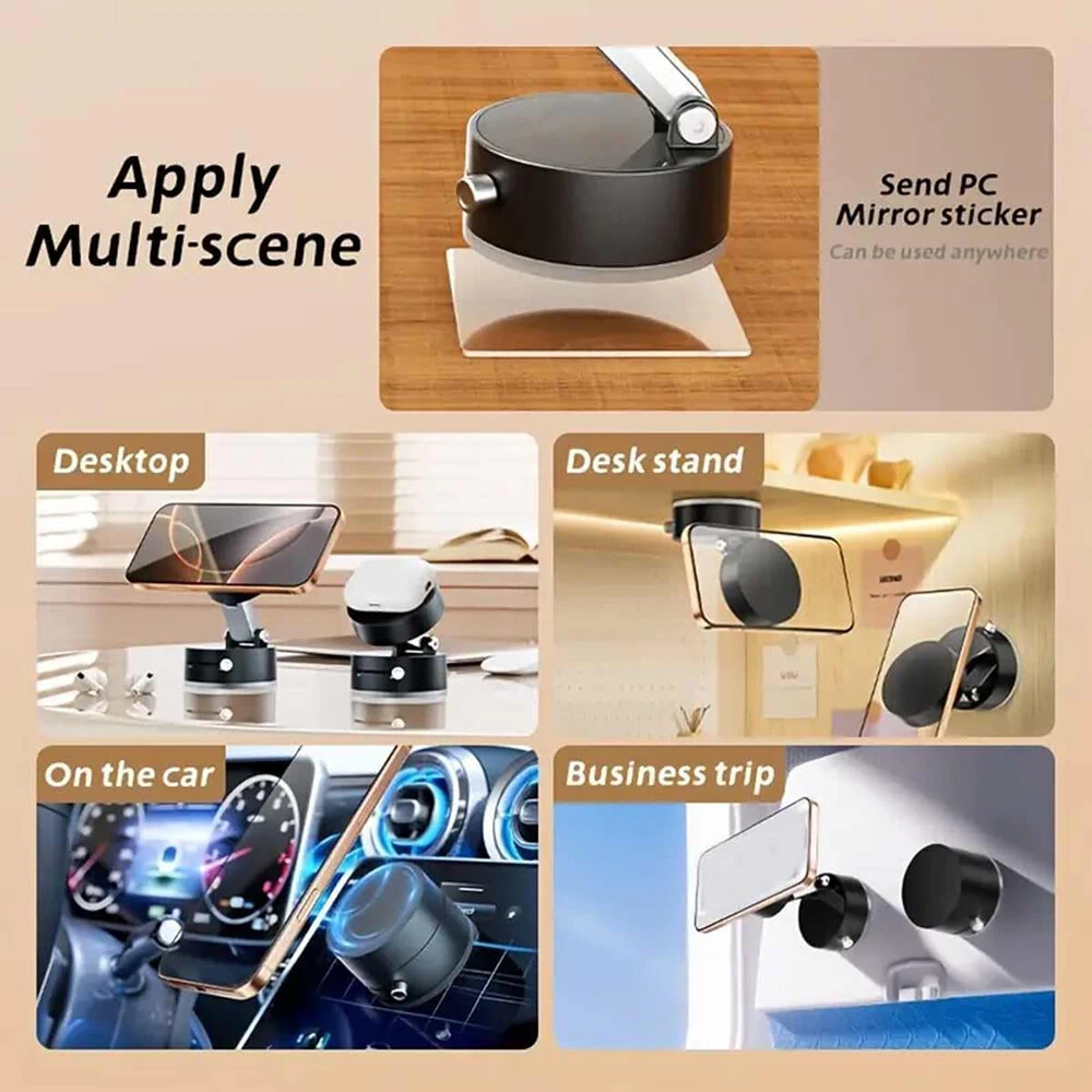 Foldable Magnetic Vacuum Phone Holder 360° Electric Suction Car Mount Double-Sided Swivel Stand for Car Mirror Gym Kitchen — view 4