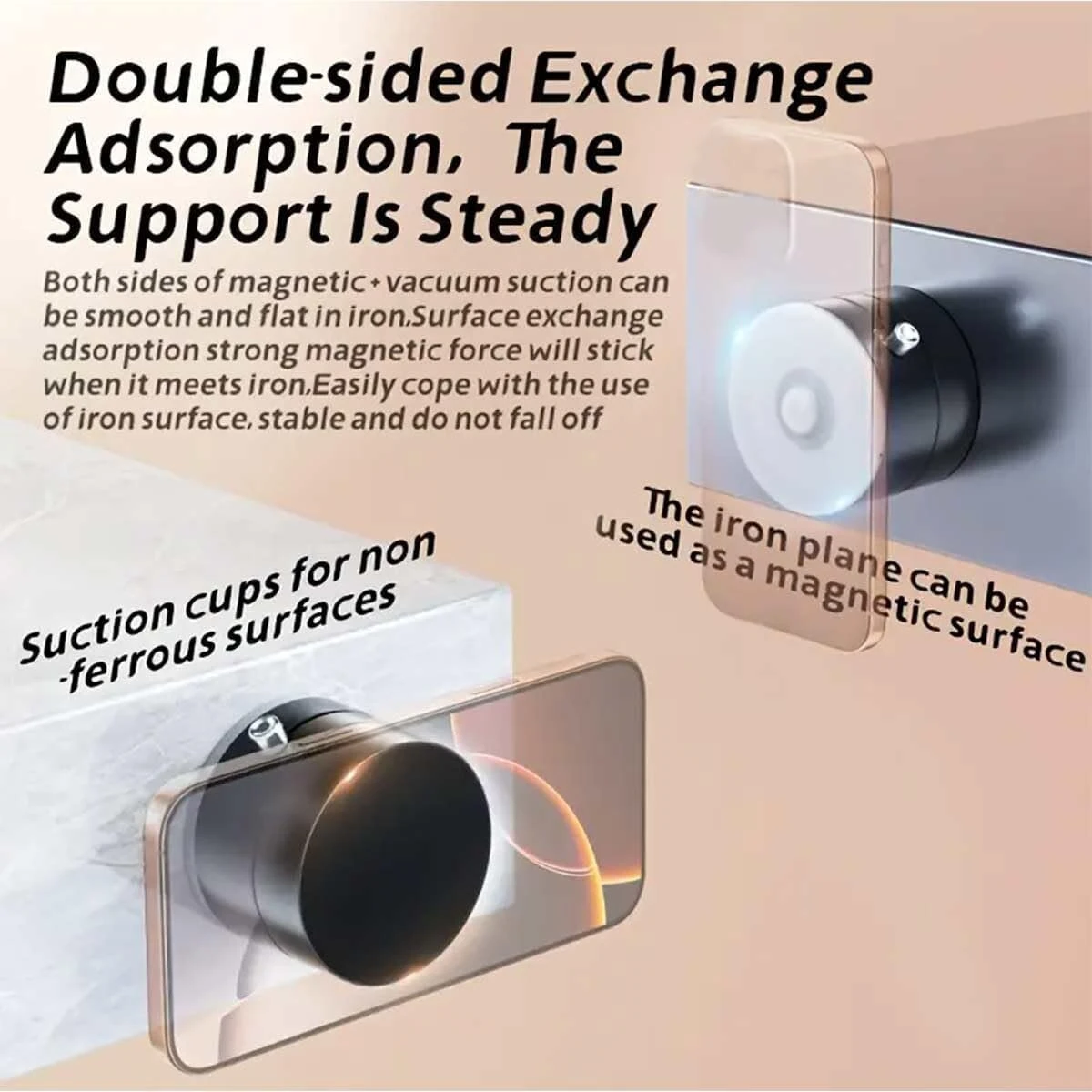 Foldable Magnetic Vacuum Phone Holder 360° Electric Suction Car Mount Double-Sided Swivel Stand for Car Mirror Gym Kitchen — view 7