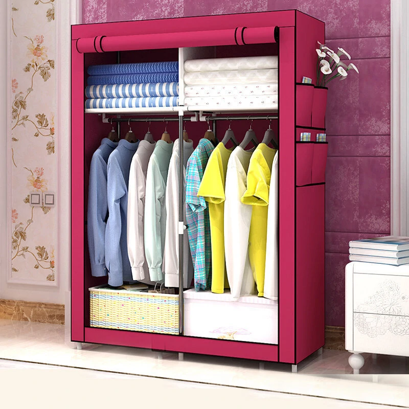 Foldable Mobile Textile Wardrobe Fabric Cupboard Folding Cupboard Wardrobe for Home Bedroom — view 2