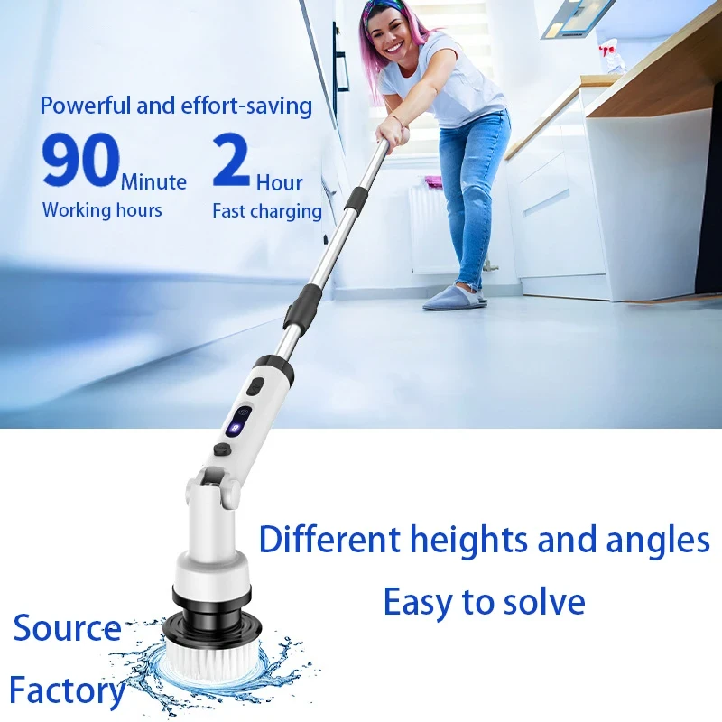 Foldable Rotating Cordless Long Handle Electric Cleaning Brush with 9 Heads Long Handle Electric Cleaning Brush Household Handheld Multifunctional Foldable Rotating No Dead Angle Cleaning Kitchen Bathroom — view 5