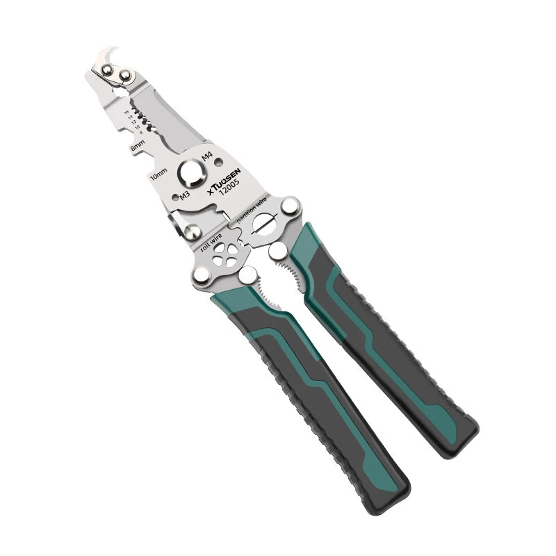 Foldable Wire Stripper Plier Needle Nose Carbon Steel Blade 223mm Ergonomic Handle Black and Green Multipurpose Electrician Tool — view 3