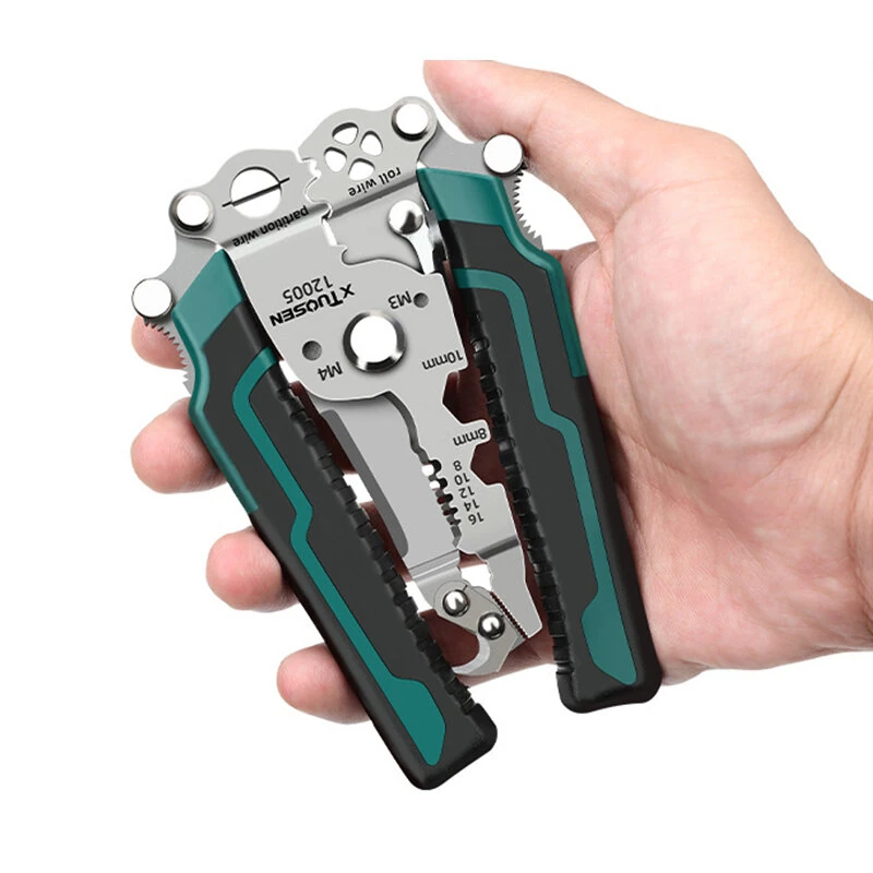 Foldable Wire Stripper Plier Needle Nose Carbon Steel Blade 223mm Ergonomic Handle Black and Green Multipurpose Electrician Tool — view 4