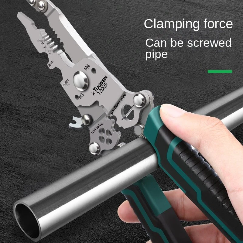Foldable Wire Stripper Plier Needle Nose Carbon Steel Blade 223mm Ergonomic Handle Black and Green Multipurpose Electrician Tool — view 5