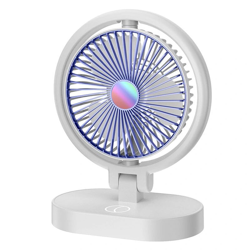 Folding Small Fan Portable Home Mute USB Desktop Charging Three Level Atmosphere Night Light Small Electric Fan — view 2