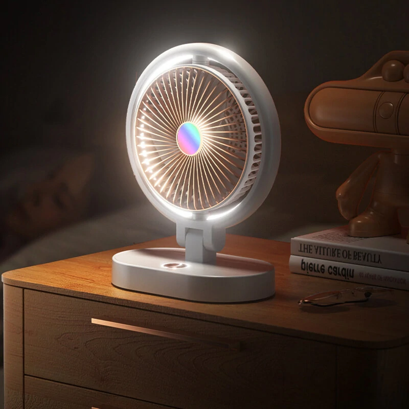 Folding Small Fan Portable Home Mute USB Desktop Charging Three Level Atmosphere Night Light Small Electric Fan — view 6