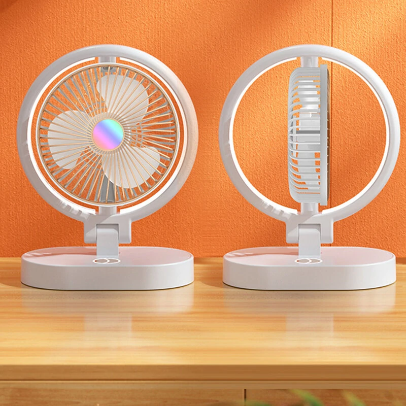 Folding Small Fan Portable Home Mute USB Desktop Charging Three Level Atmosphere Night Light Small Electric Fan — view 7