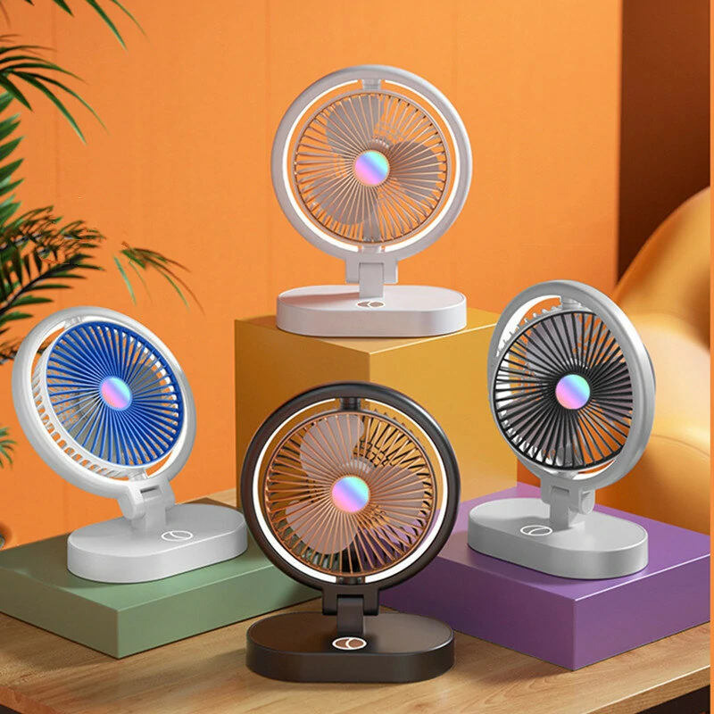 Folding Small Fan Portable Home Mute USB Desktop Charging Three Level Atmosphere Night Light Small Electric Fan — view 8