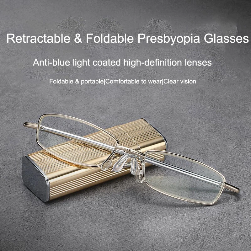 Folding Stretching Presbyopia Glasses Portable Anti Blue Light Reading Glasses Ultra-light Anti-fatigue Presbyopia Glasses Lighter Case — view 3