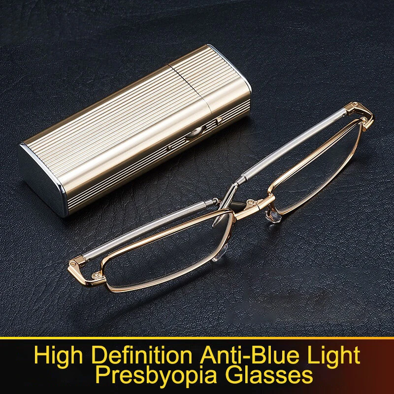Folding Stretching Presbyopia Glasses Portable Anti Blue Light Reading Glasses Ultra-light Anti-fatigue Presbyopia Glasses Lighter Case — view 6