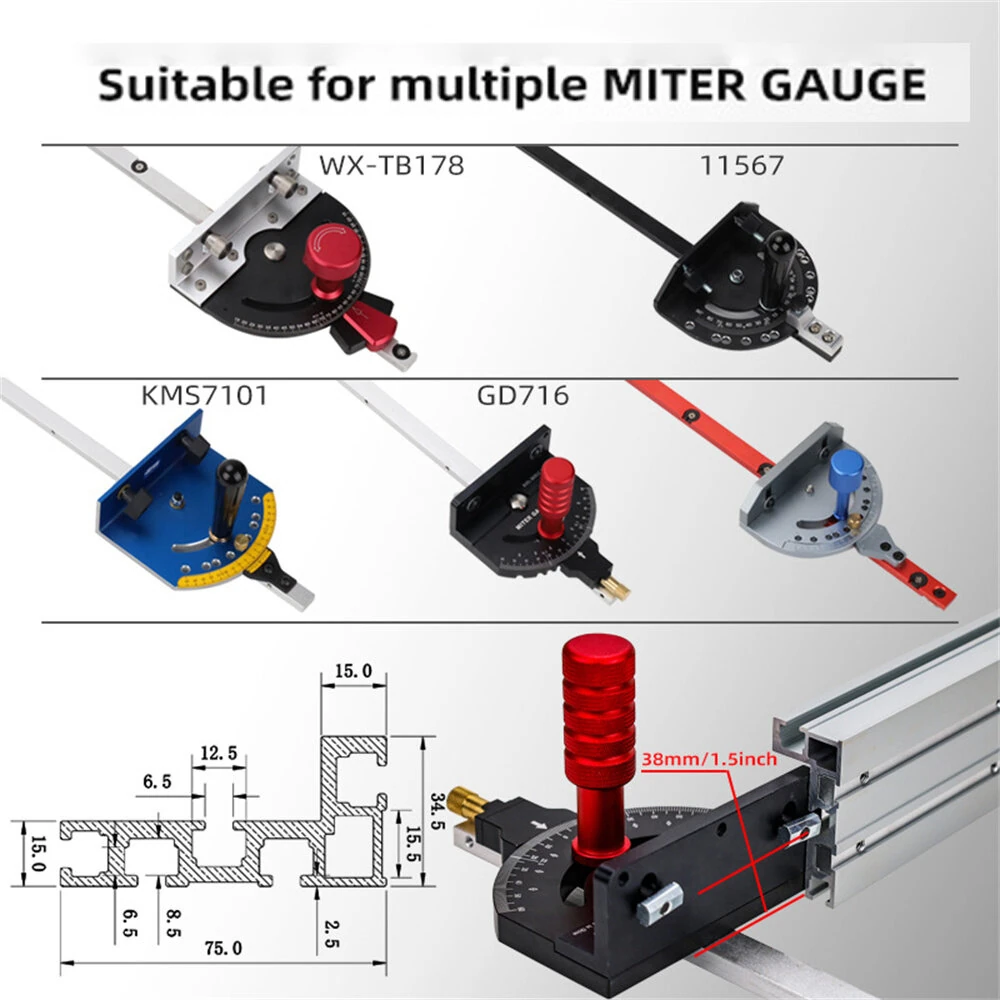 Fonson Adjustable 75 T-Track Miter Saw Fence for Woodworking Accessories Table Saw Fence with Laser Measure 400/600/800/1000mm Miter Gauge Fence Fits Portable Table Saws Band Saws and Cabinet Saws — view 2