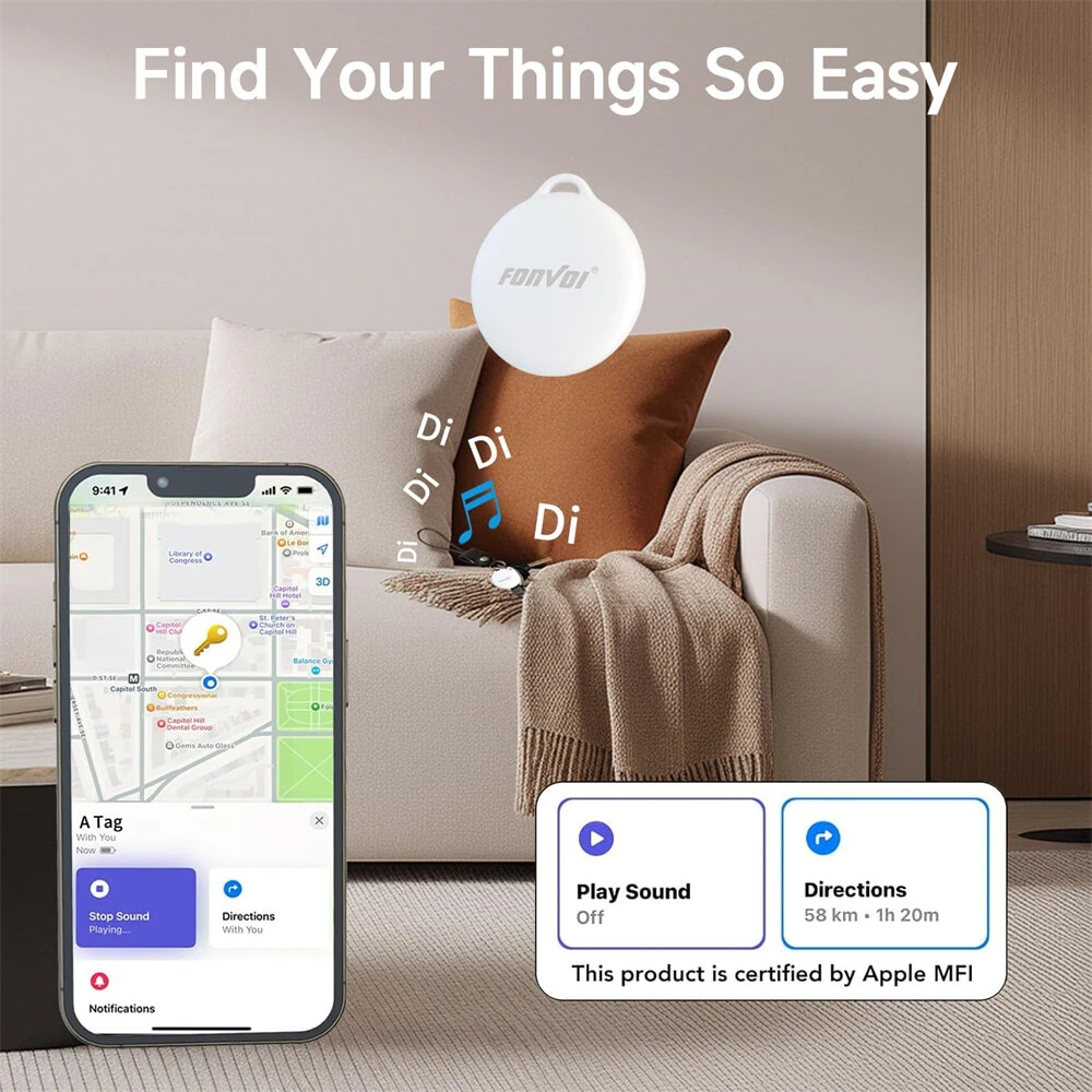 FONVOi AirTag Smart Tracker Tag iOS Find My Bluetooth 5.3 Anti-Loss Locator Finder Item Locator Smart Tags for Keys Bags Luggage Pets Wallet — view 5