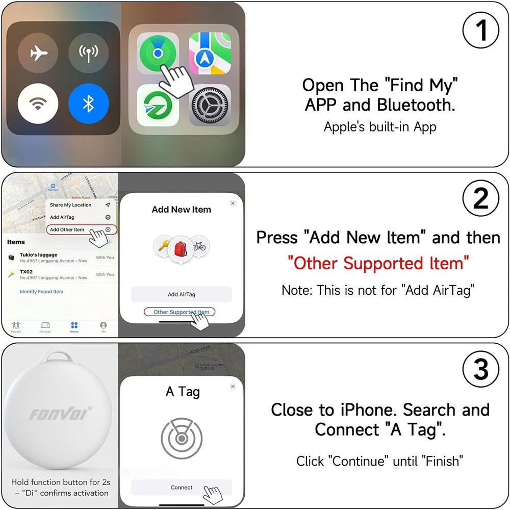 FONVOi AirTag Smart Tracker Tag iOS Find My Bluetooth 5.3 Anti-Loss Locator Finder Item Locator Smart Tags for Keys Bags Luggage Pets Wallet — view 6